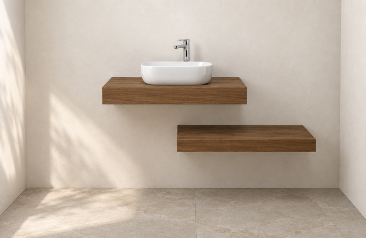 Mobile bagno COMPAKT 100 con lavabo CARLA – Rovere Havana — render ambientato
