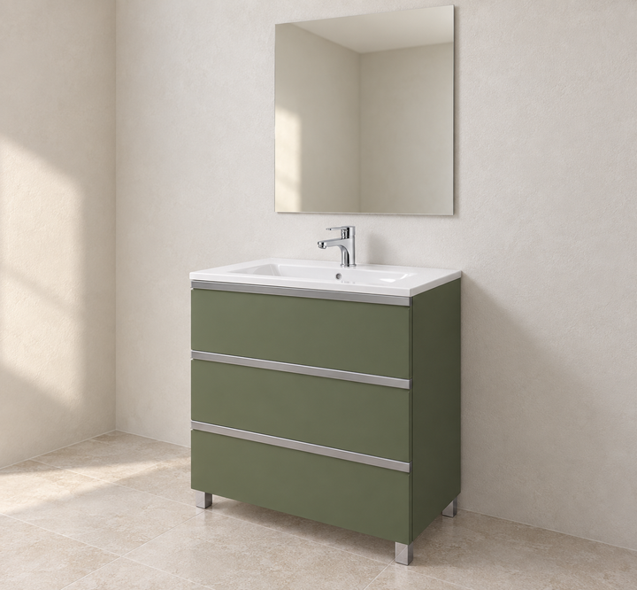 Mobile bagno SPIRIT 70 a tre cassetti – Green Forest — render ambientato