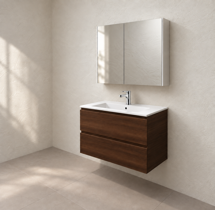 Mobile bagno SPIRIT 80 con lavabo VILNA – Noce Maya — render illustrativo