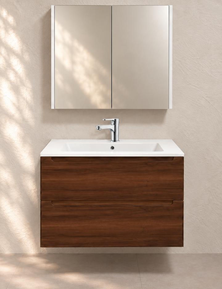 Mobile bagno MONTERREY 80 con lavabo VILNA – Noce Maya — render illustrativo