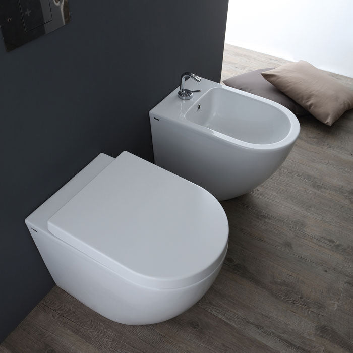Sanitari Nero Plus Nemesi55 a terra filomuro: WC VNT e bidet BNT