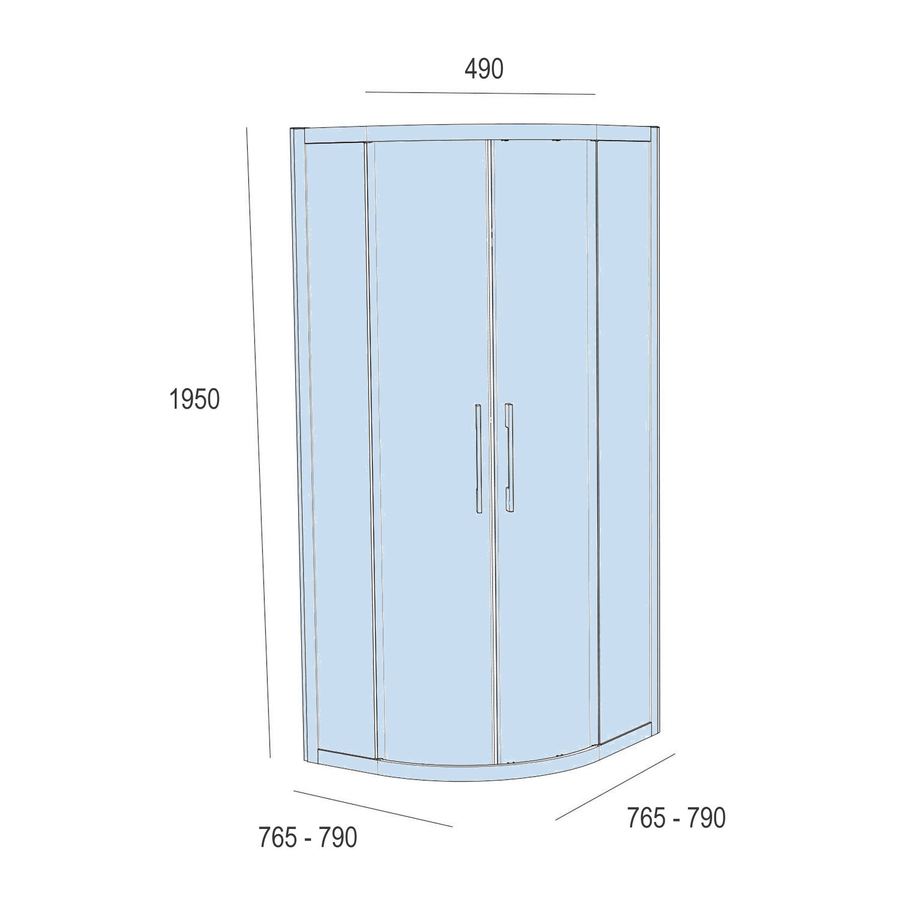 Schema box doccia semicircolare Salgar Clear altezza 195 cm