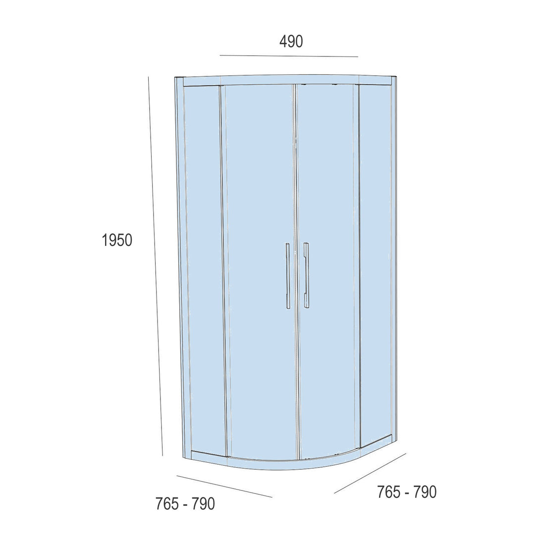Schema box doccia semicircolare Salgar Clear altezza 195 cm