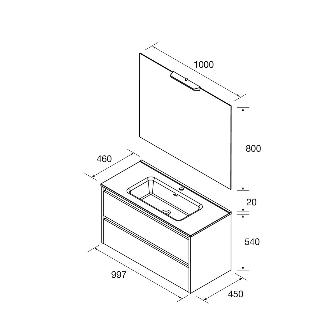 MOBILE SALGAR NOJA SOSPESO, CONSOLLE CERAMICA, SPECCHIERA E FARETTO LED