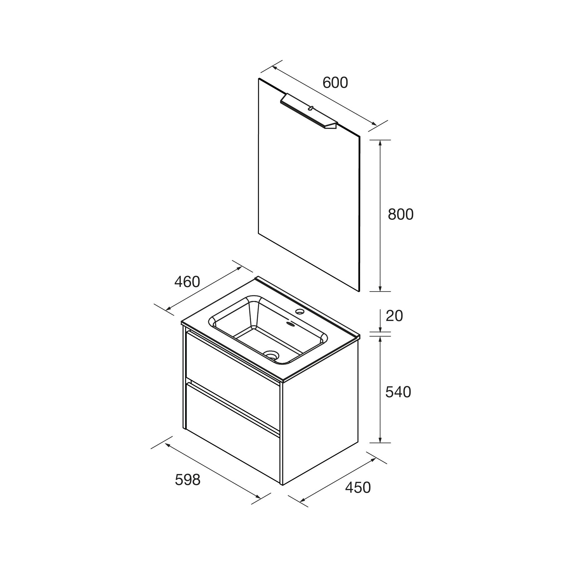 MOBILE SALGAR NOJA SOSPESO, CONSOLLE CERAMICA, SPECCHIERA E FARETTO LED