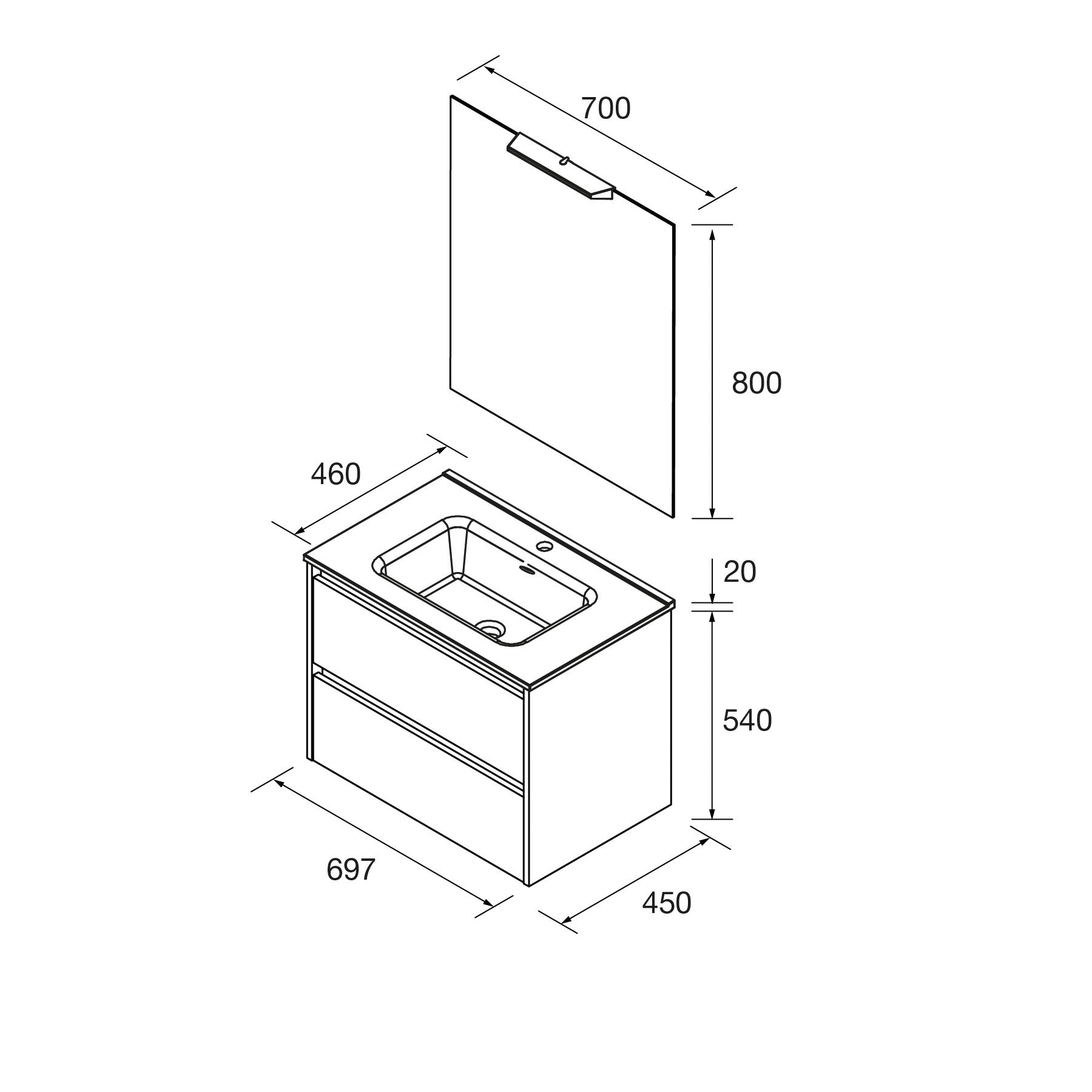 MOBILE SALGAR NOJA SOSPESO, CONSOLLE CERAMICA, SPECCHIERA E FARETTO LED