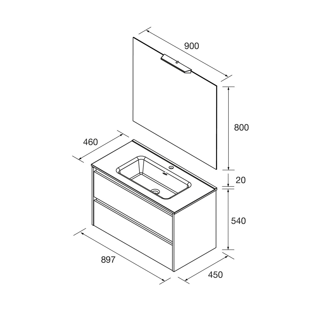 MOBILE SALGAR NOJA SOSPESO, CONSOLLE CERAMICA, SPECCHIERA E FARETTO LED